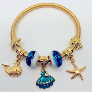 Bracelet Whale Turtle Shell Starfish blue beads